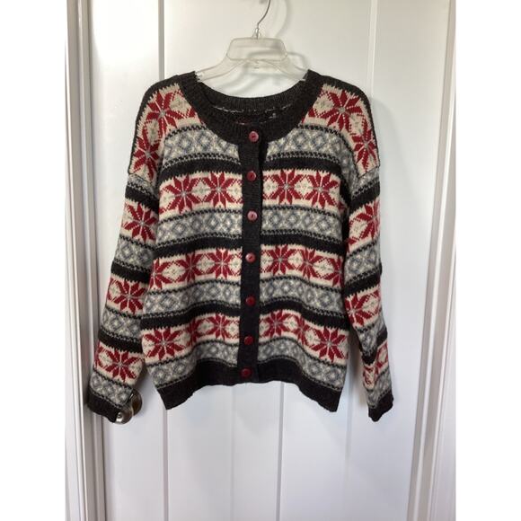 VTG Women's Wool Fair Isle Print Button Front Cardigan Sweater Multicolor Medium - Picture 1 of 10